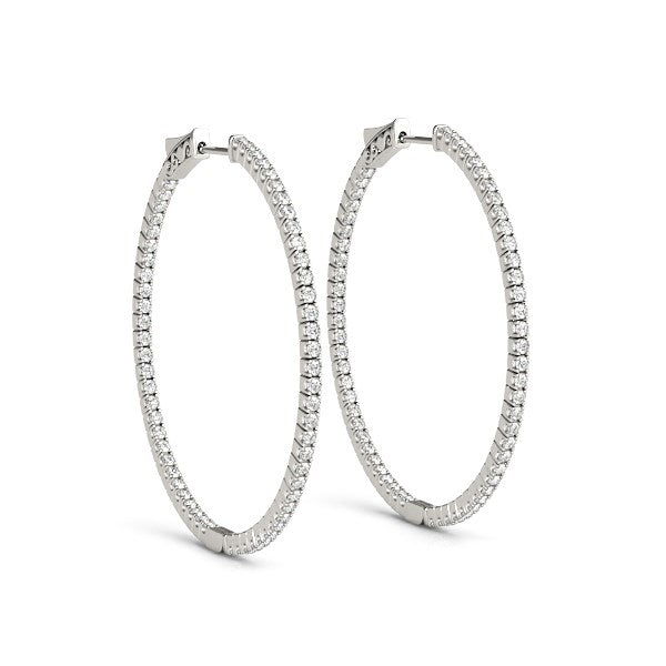 14k White Gold Slim Two Sided Diamond Hoop Earrings (1 1/2 cttw) - The Best Accessory