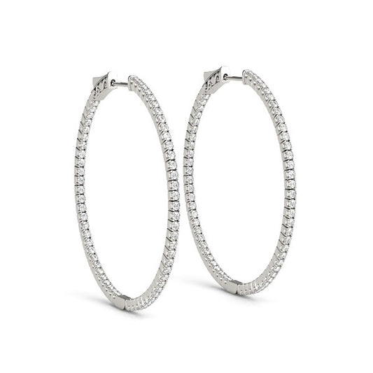 14k White Gold Slim Two Sided Diamond Hoop Earrings (1 1/2 cttw) - The Best Accessory
