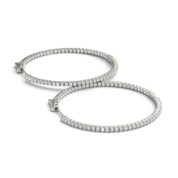 14k White Gold Slim Two Sided Diamond Hoop Earrings (1 1/2 cttw) - The Best Accessory