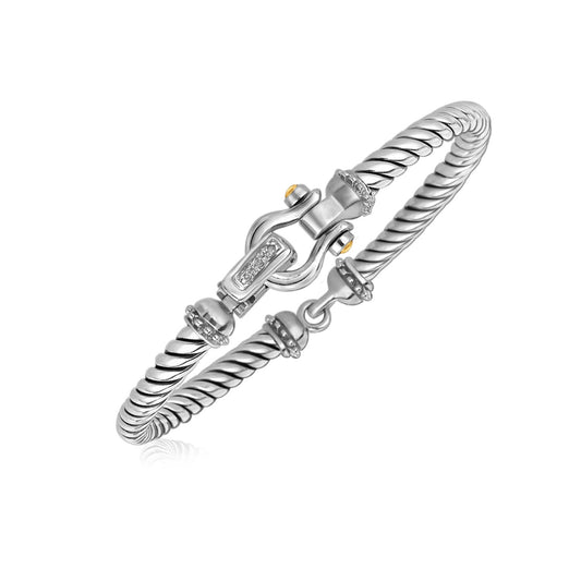 Italian Cable Bracelet with Diamond Accents in 18k Yellow Gold and Sterling Silver (5.00 mm) - The Best Accessory