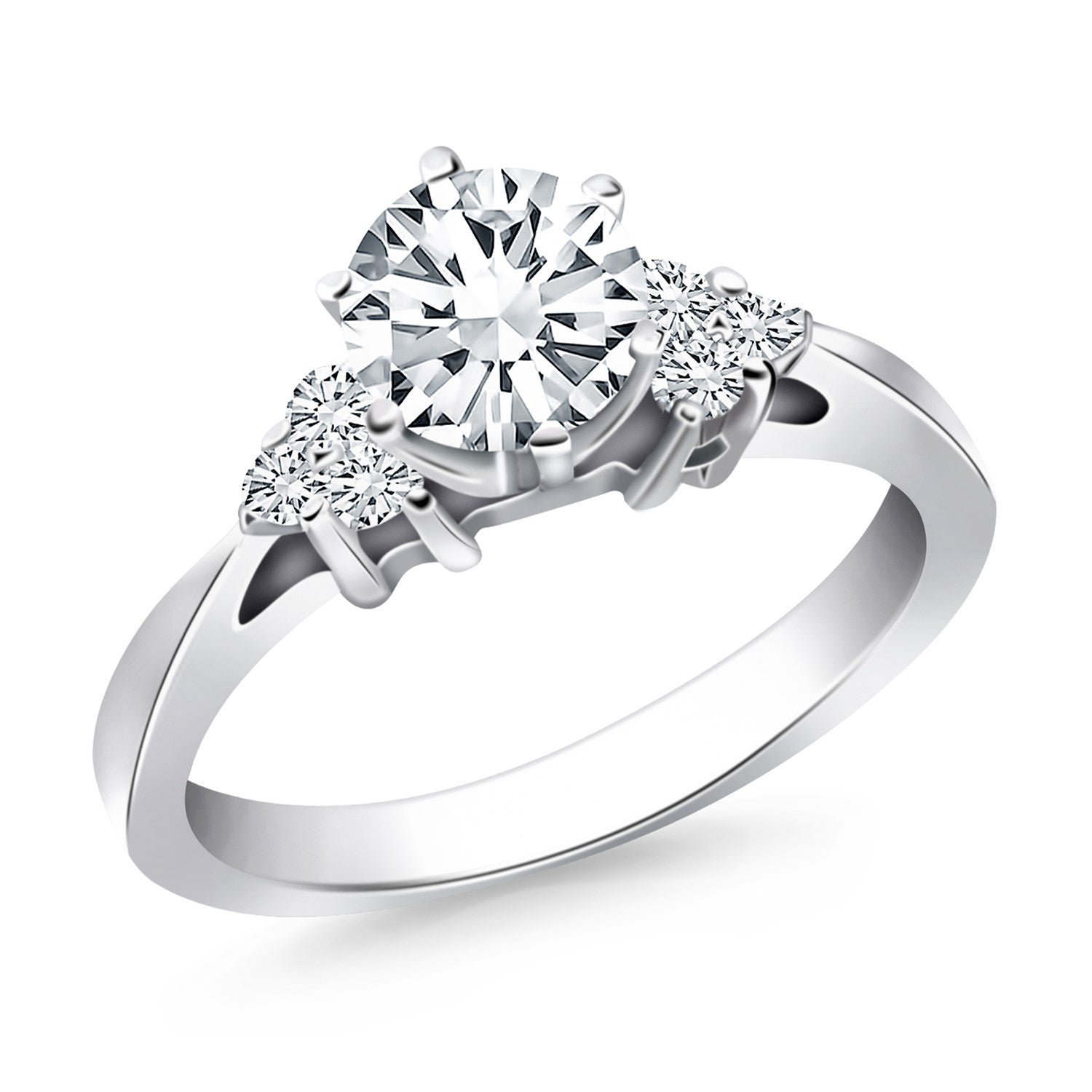 14k White Gold Cathedral Engagement Ring with Side Diamond Clusters - The Best Accessory