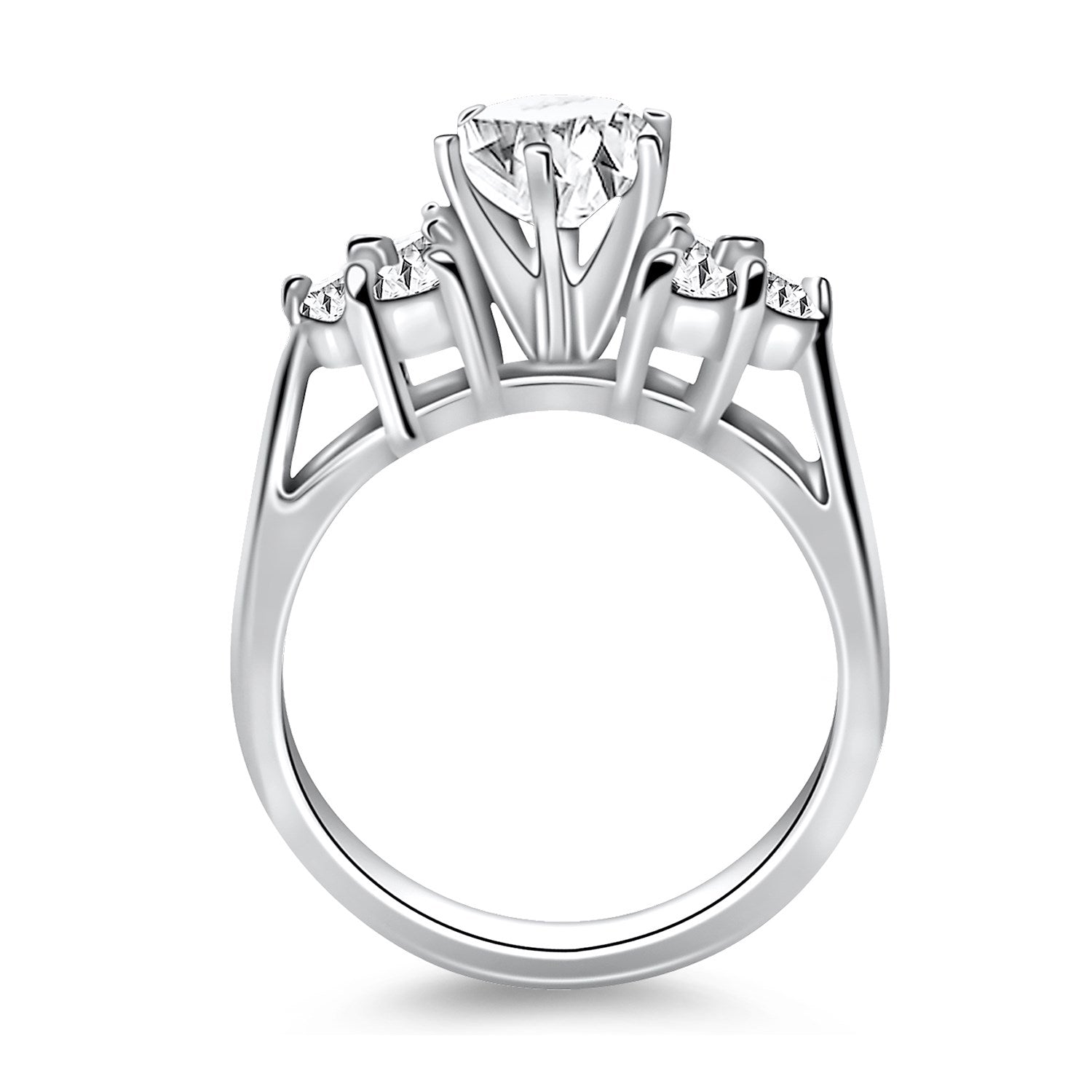 14k White Gold Cathedral Engagement Ring with Side Diamond Clusters - The Best Accessory