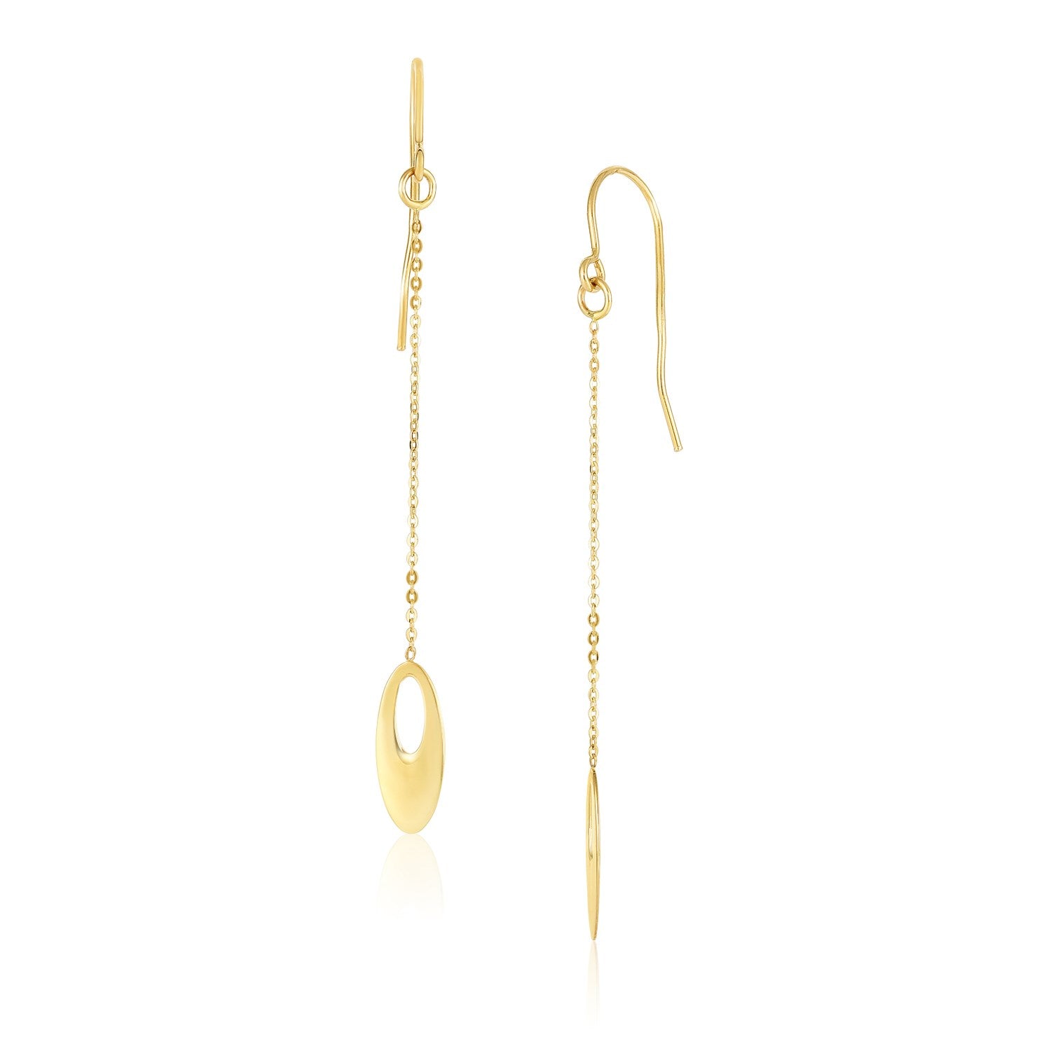 14k Yellow Gold Cutout Oval Chain Dangling Earrings - The Best Accessory