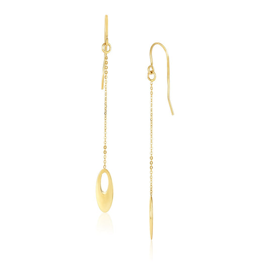 14k Yellow Gold Cutout Oval Chain Dangling Earrings - The Best Accessory