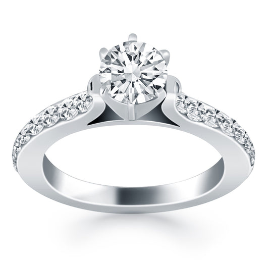 14k White Gold Curved Shank Engagement Ring with Pave Diamonds - The Best Accessory