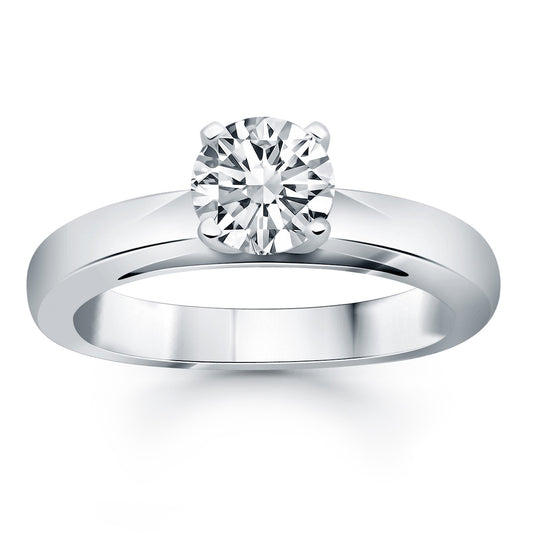 14k White Gold Classic Wide Band Cathedral Solitaire Engagement Ring - The Best Accessory