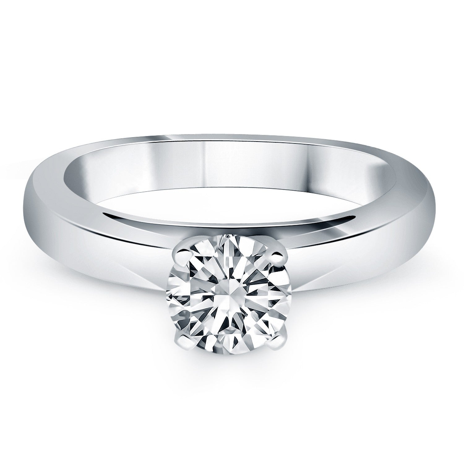 14k White Gold Classic Wide Band Cathedral Solitaire Engagement Ring - The Best Accessory
