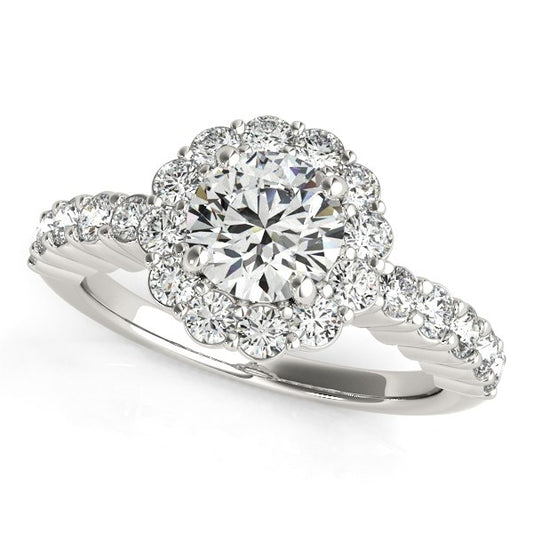 14k White Gold Round Floral Motif Diamond Engagement Ring (1 5/8 cttw) - The Best Accessory
