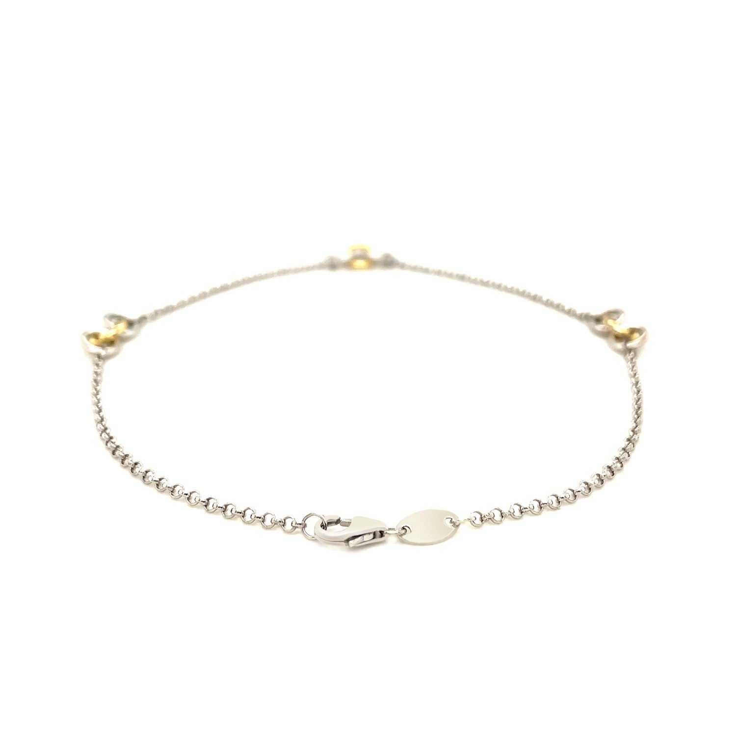 14k Yellow Gold and Sterling Silver Triple Ring Stationed Anklet - The Best Accessory