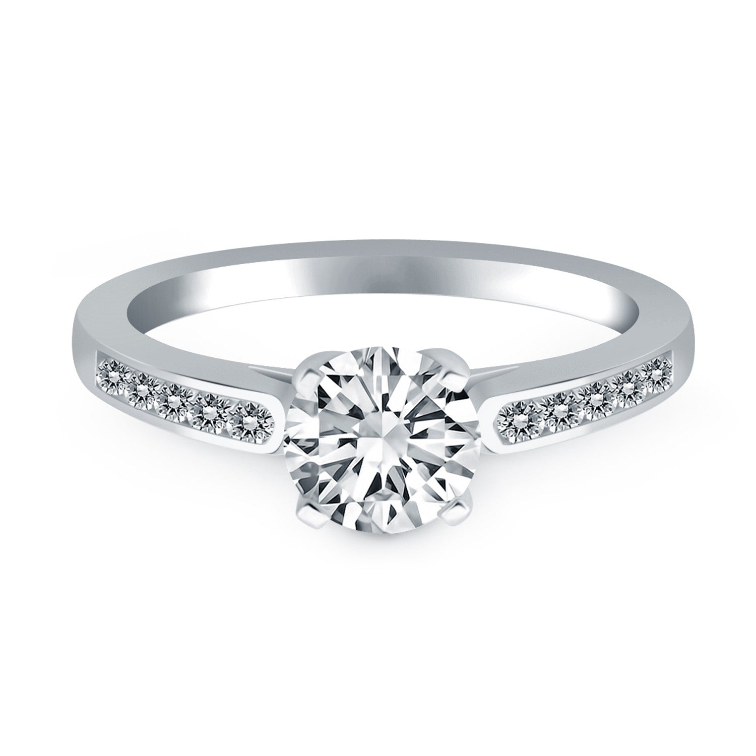 14k White Gold Diamond Channel Cathedral Engagement Ring - The Best Accessory