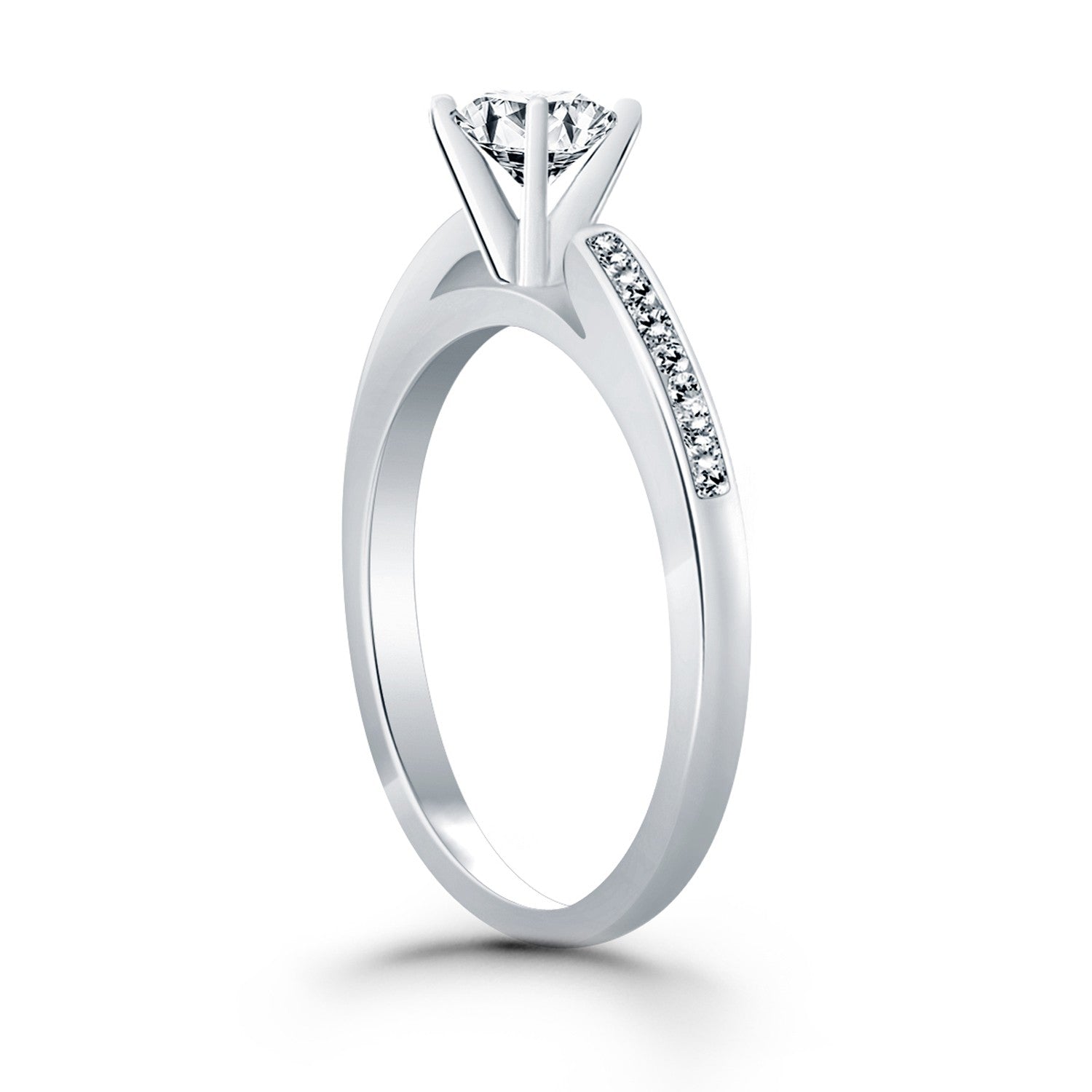 14k White Gold Diamond Channel Cathedral Engagement Ring - The Best Accessory