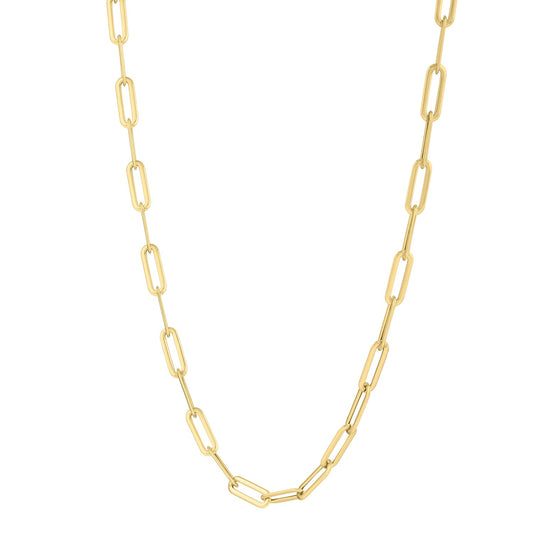 Long Domed Paperclip Necklace in 14K Yellow Gold - The Best Accessory