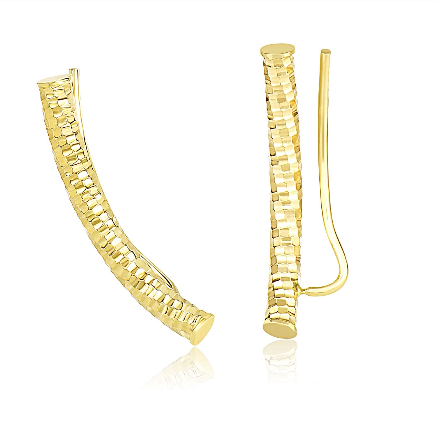 14k Yellow Gold Curved Tube Earrings with Diamond Cuts - The Best Accessory