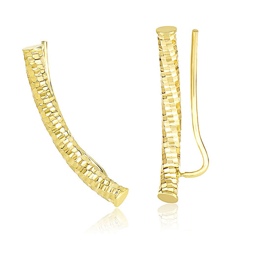 14k Yellow Gold Curved Tube Earrings with Diamond Cuts - The Best Accessory