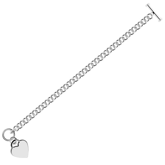 Sterling Silver Rhodium Plated Rolo Chain Bracelet with a Heart Charm (6.00 mm) - The Best Accessory