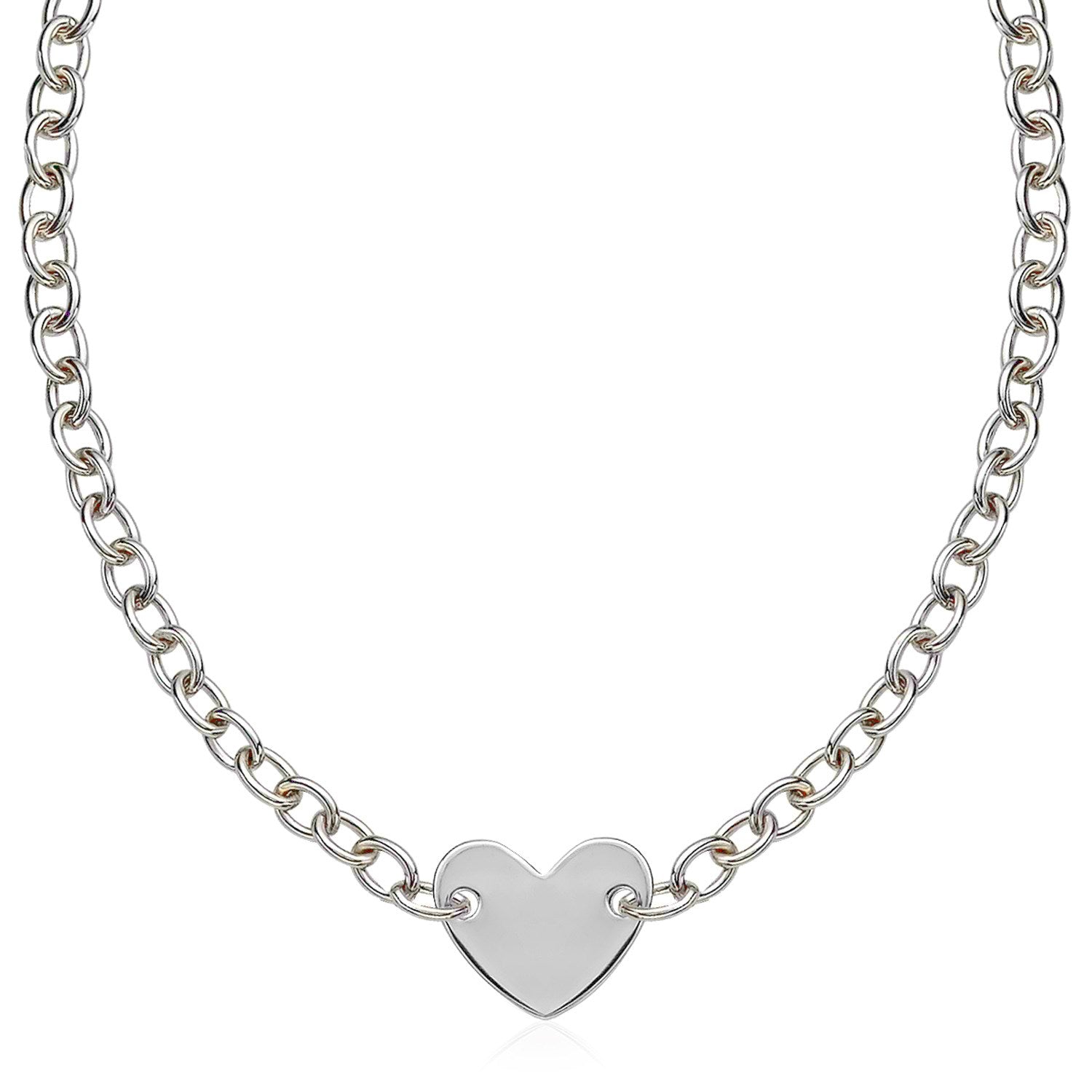 Sterling Silver Rhodium Plated Chain Bracelet with a Flat Heart Motif Station - The Best Accessory