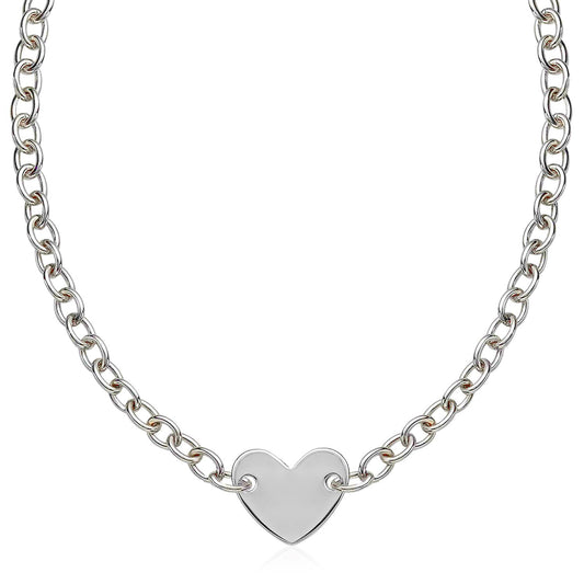 Sterling Silver Rhodium Plated Chain Bracelet with a Flat Heart Motif Station - The Best Accessory