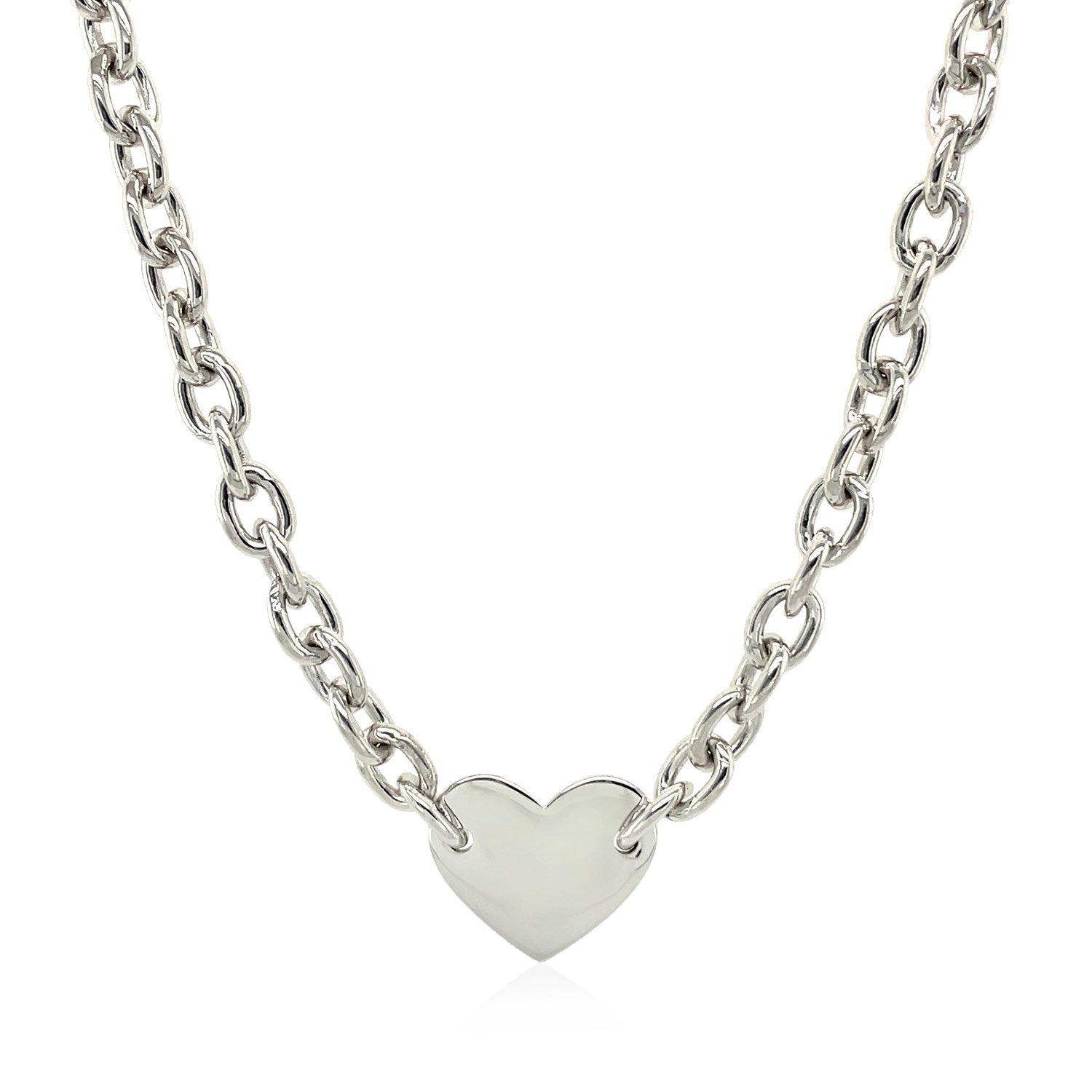 Sterling Silver Rhodium Plated Chain Bracelet with a Flat Heart Motif Station - The Best Accessory