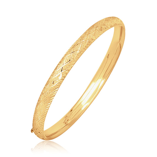 14k Yellow Gold Diamond Cut Design Dome Motif Childrens Bangle (5.50 mm) - The Best Accessory