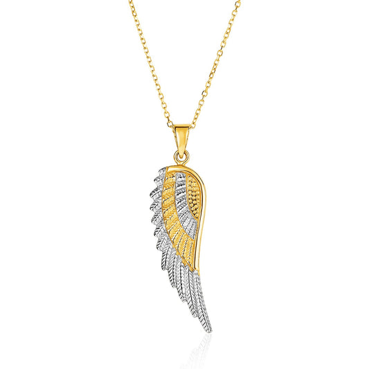 14k Two-Tone Yellow and White Gold Angel Wing Pendant - The Best Accessory