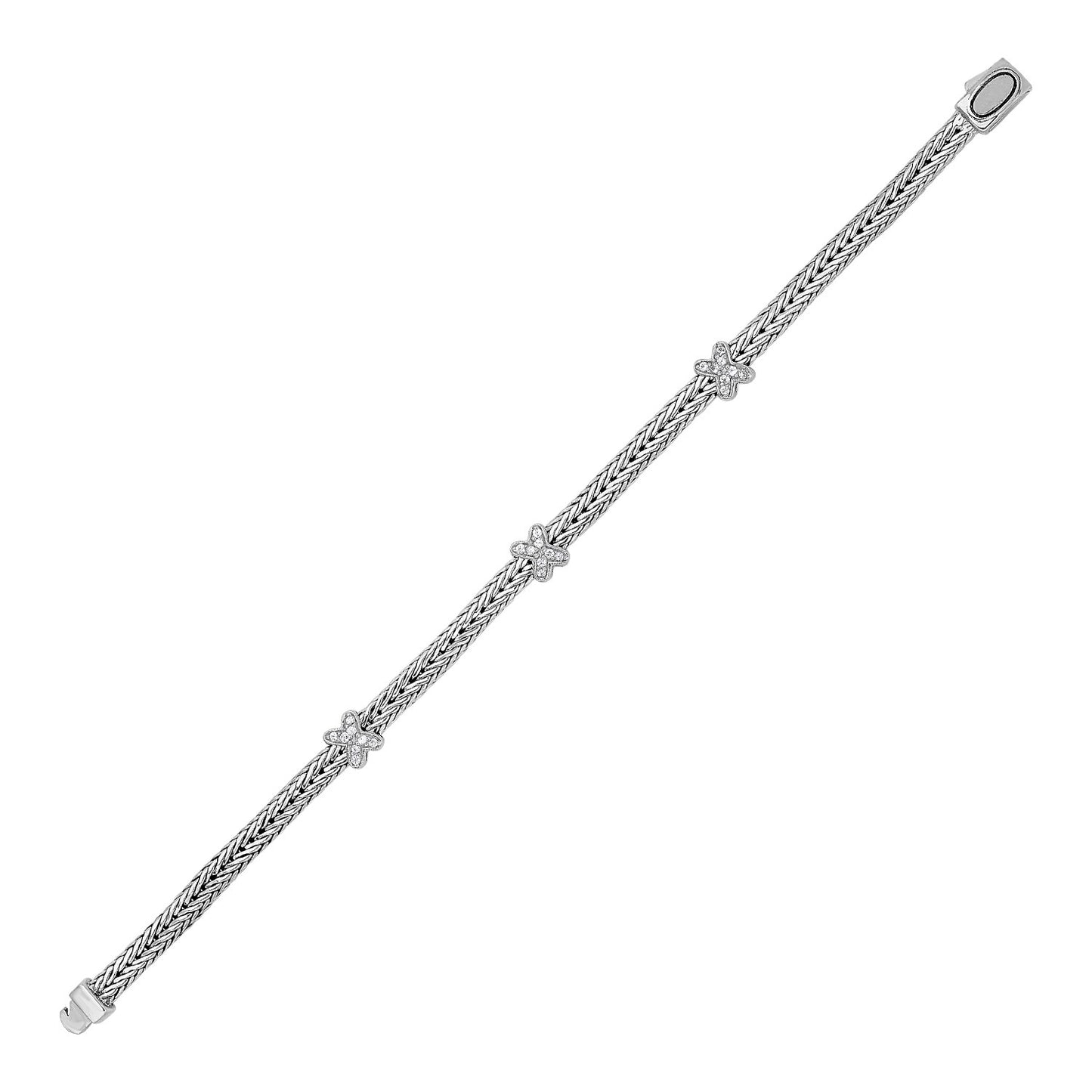 Woven Rope Bracelet with White Sapphire X Accents in Sterling Silver (2.00 mm) - The Best Accessory