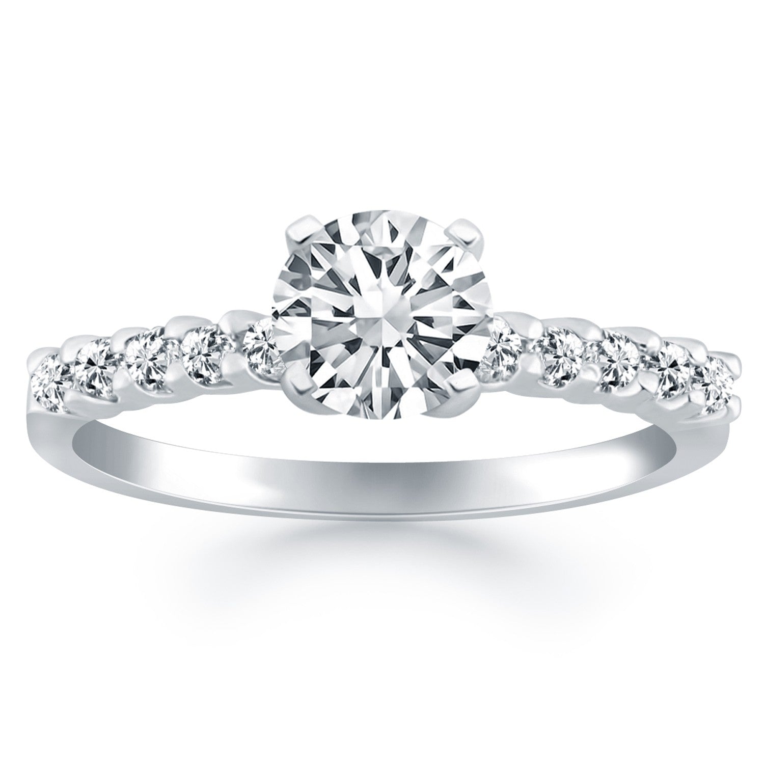 14k White Gold Shared Prong Diamond Band Accent Engagement Ring - The Best Accessory