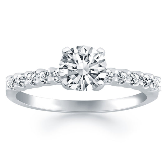 14k White Gold Shared Prong Diamond Band Accent Engagement Ring - The Best Accessory