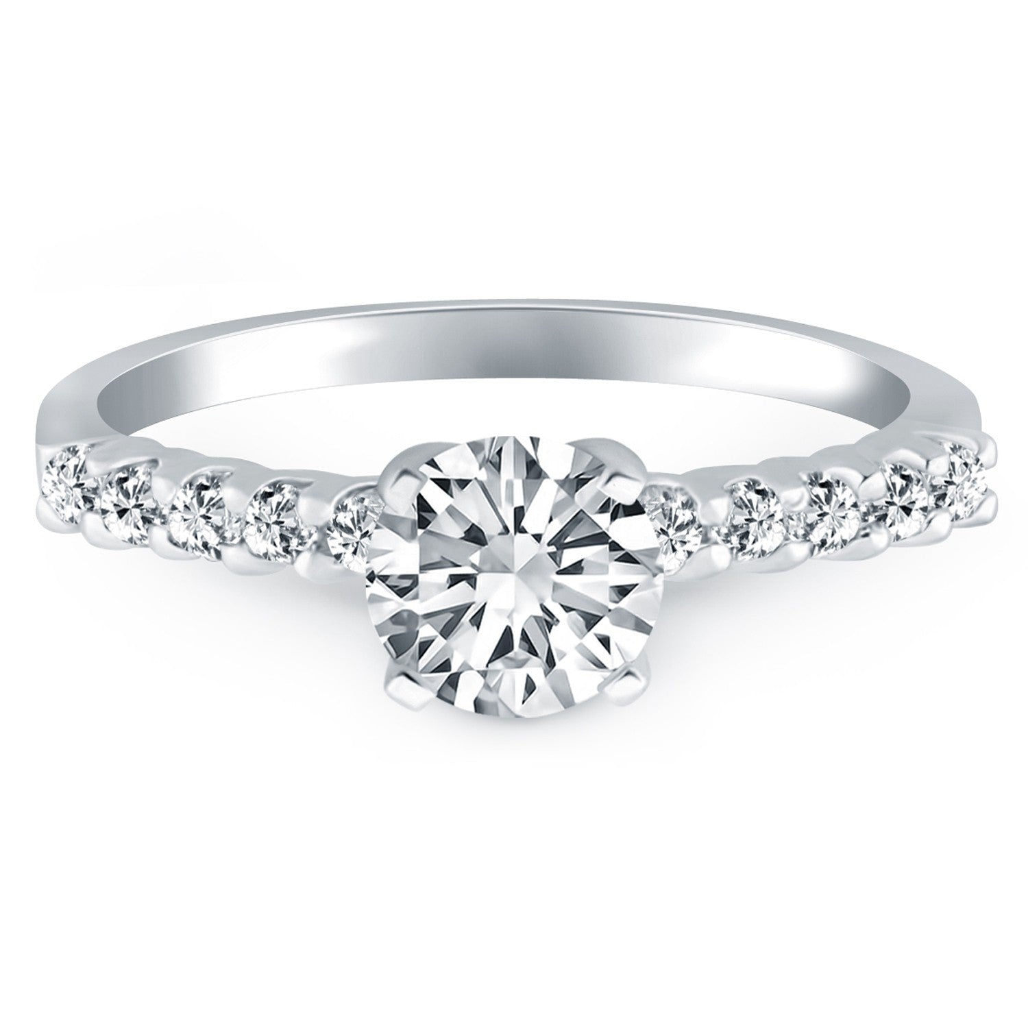 14k White Gold Shared Prong Diamond Band Accent Engagement Ring - The Best Accessory