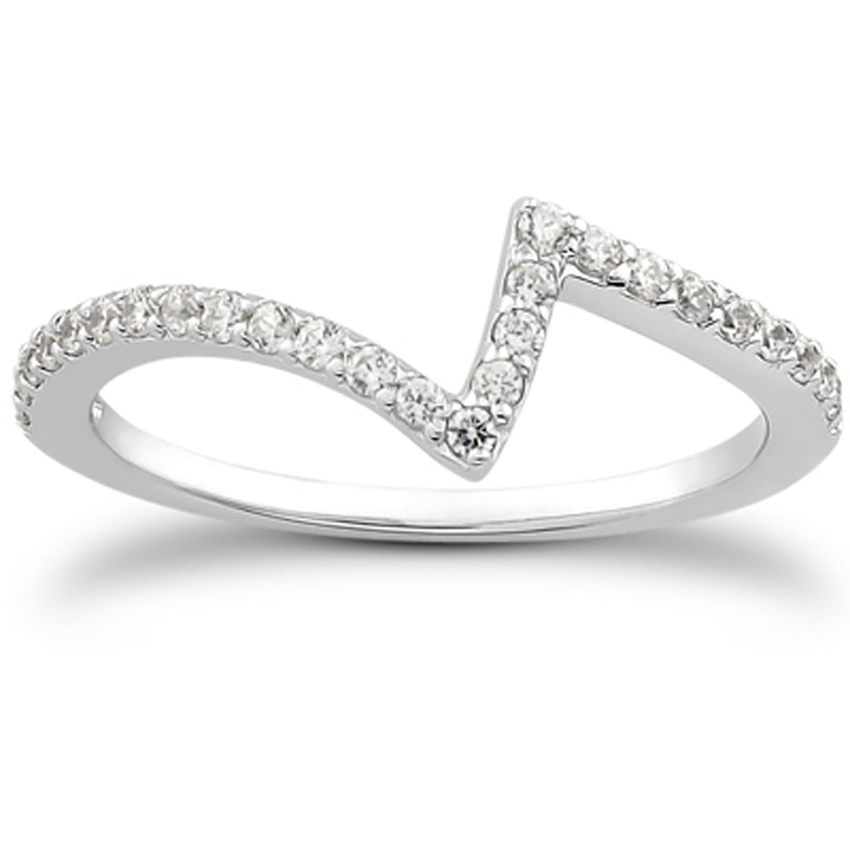 14k White Gold Fancy Zig Zag Pave Diamond Wedding Ring Band - The Best Accessory