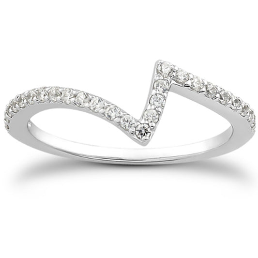 14k White Gold Fancy Zig Zag Pave Diamond Wedding Ring Band - The Best Accessory