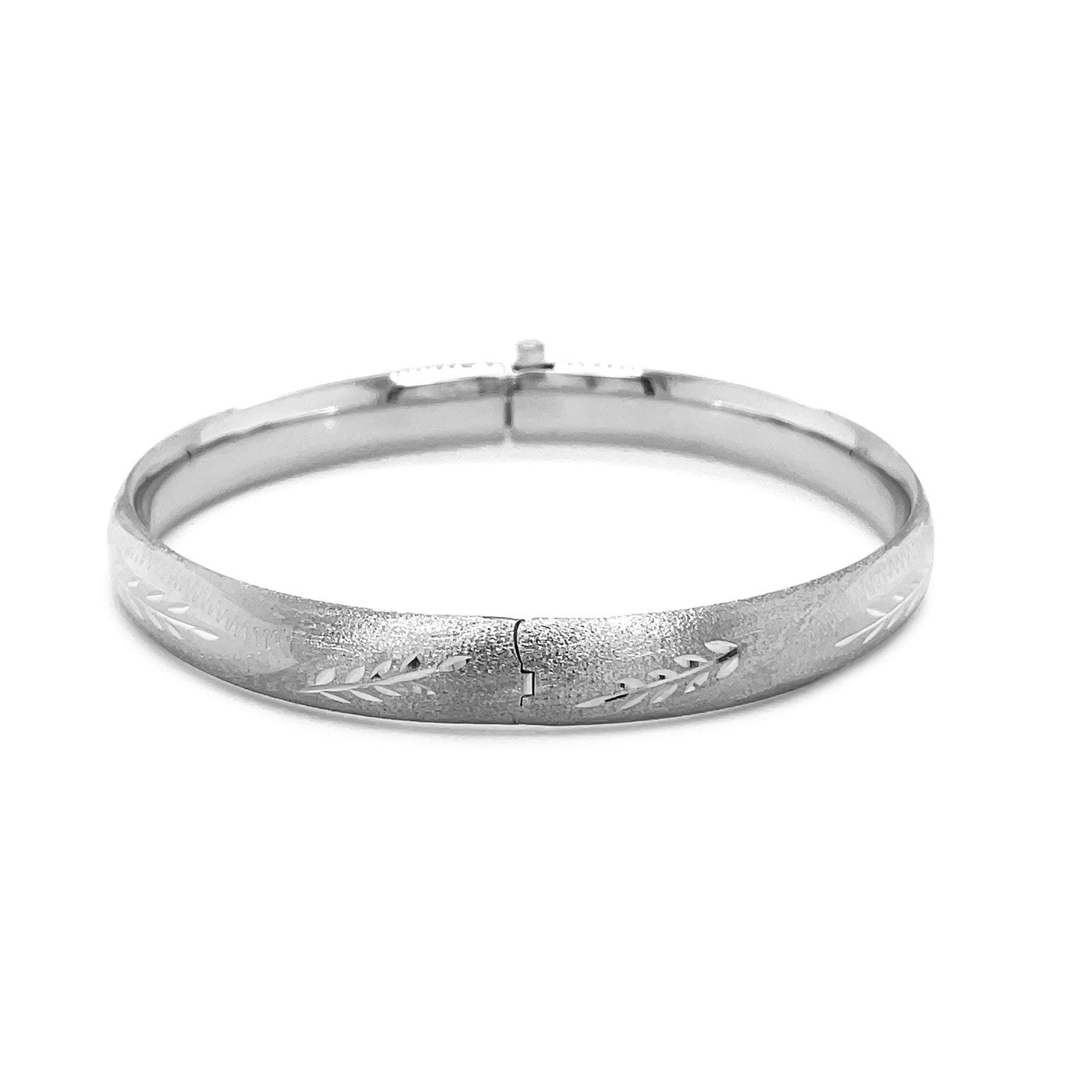 Classic Floral Carved Bangle in 14k White Gold (8.00 mm) - The Best Accessory