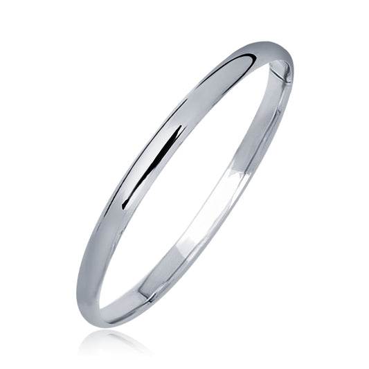 14k White Gold Dome Childrens Bangle with a Polished Finish (5.50 mm) - The Best Accessory