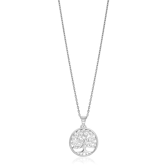 Sterling Silver Round Spiral Motif Tree of Life Necklace - The Best Accessory