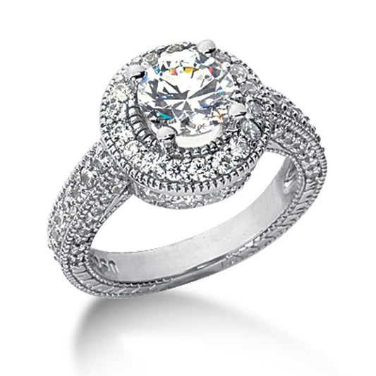 14k White gold Vintage Halo Diamond Semi-Mount - The Best Accessory