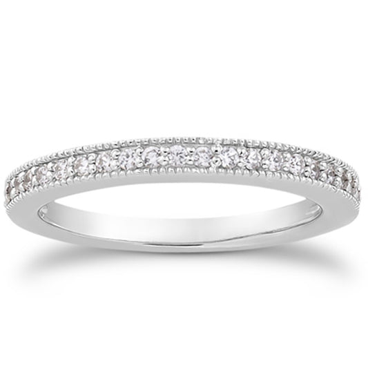14k White Gold Pave Diamond Milgrain Wedding Ring Band Set 1/2 Around - The Best Accessory