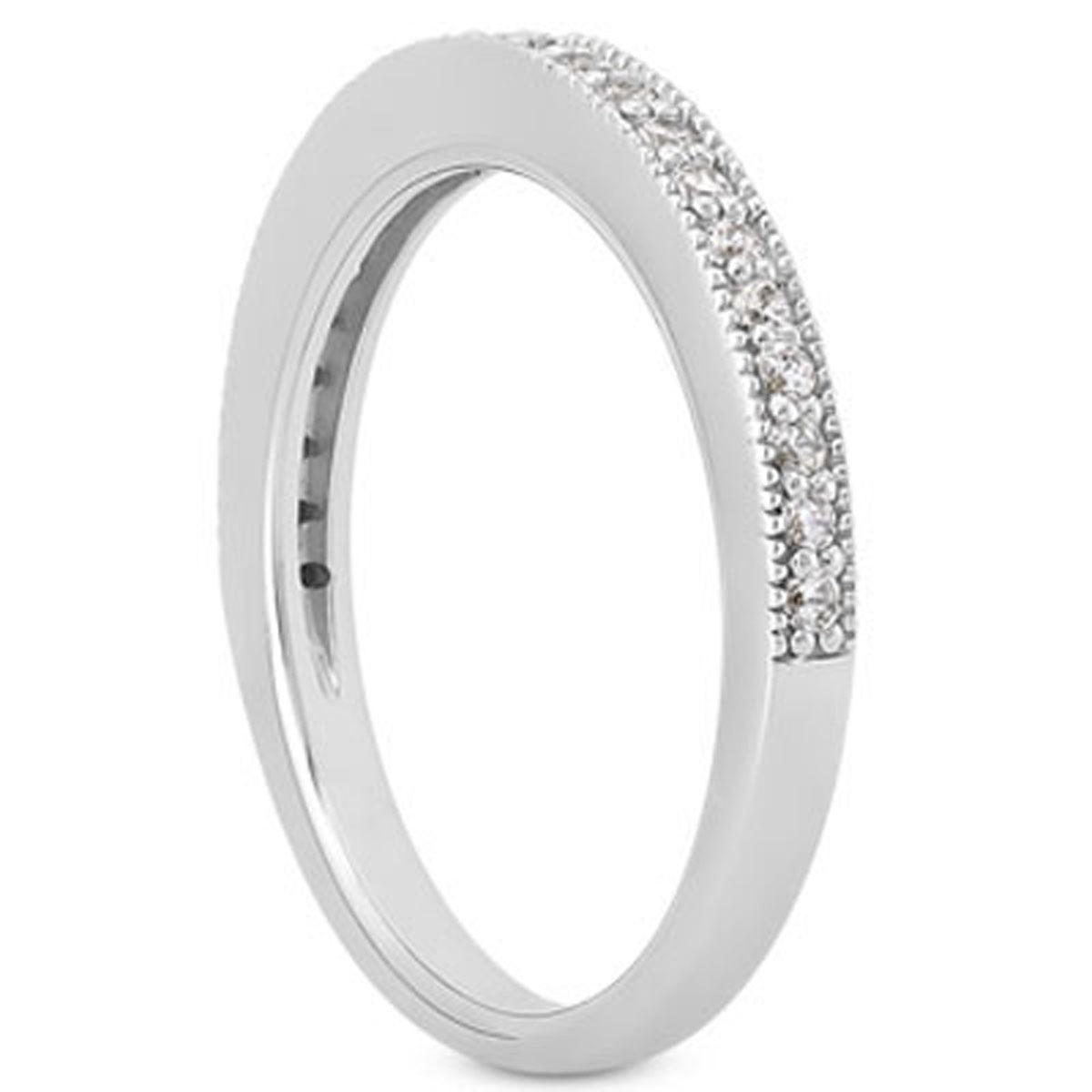 14k White Gold Pave Diamond Milgrain Wedding Ring Band Set 1/2 Around - The Best Accessory