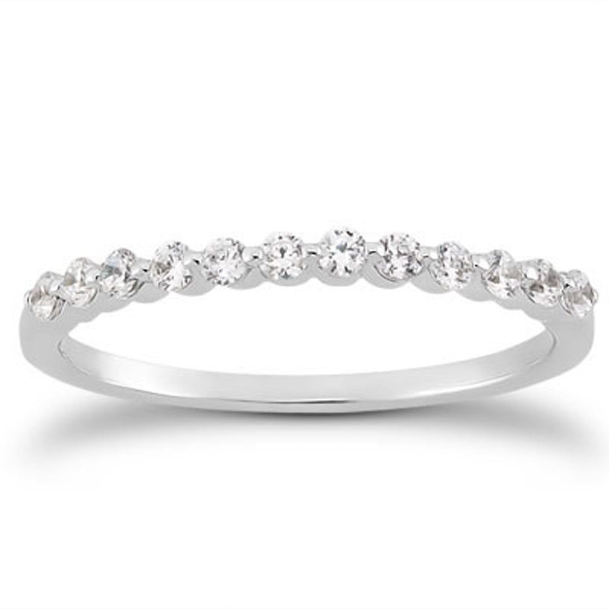 14k White Gold Floating Diamond Single Shared Prong Wedding Ring Band - The Best Accessory