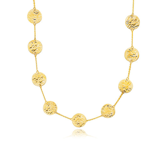14k Yellow Gold Textured Disc Long Layering Necklace - The Best Accessory