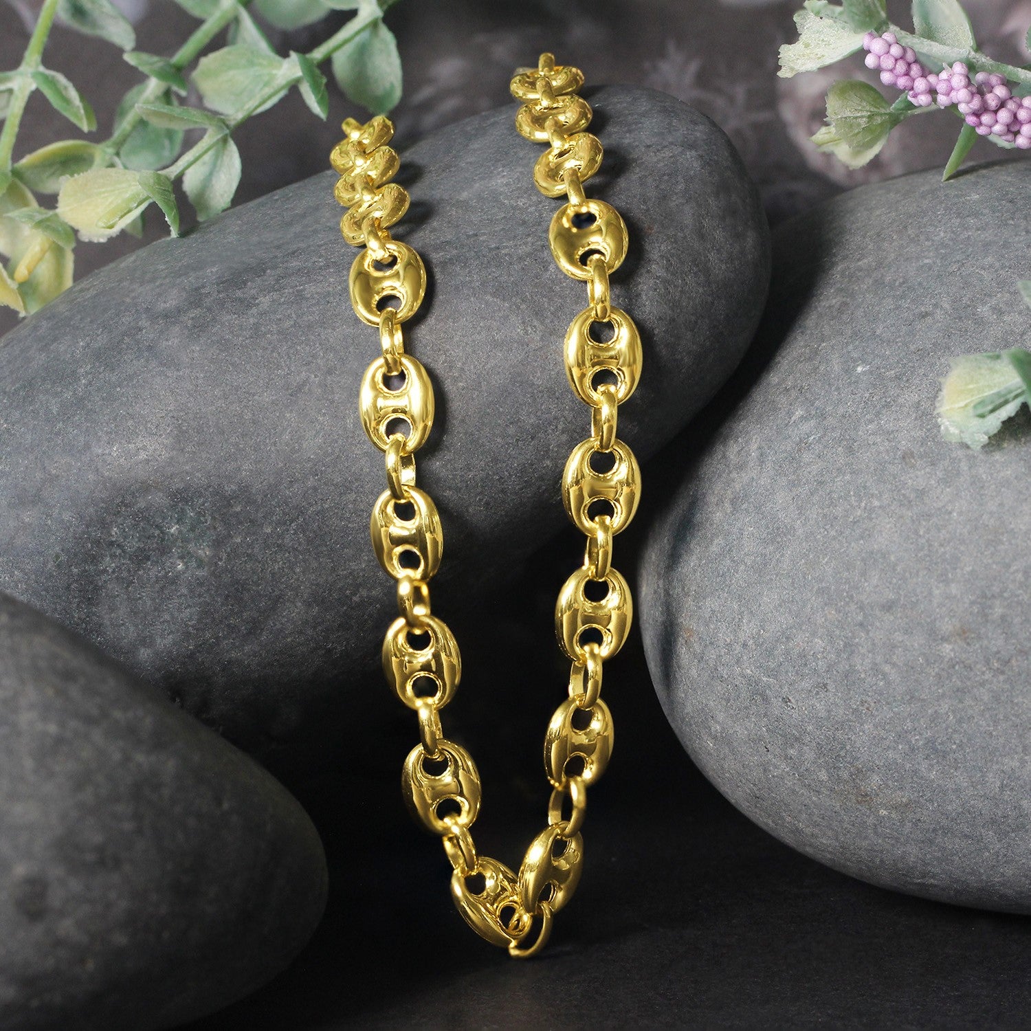14k Yellow Gold Puffed Mariner Link Chain (6.80 mm) - The Best Accessory