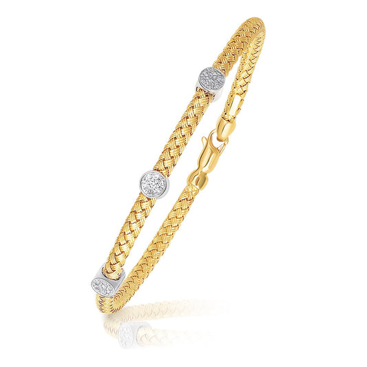 14k Two-Tone Gold Diamond Accent Station Basket Weave Bracelet (3.80 mm) - The Best Accessory