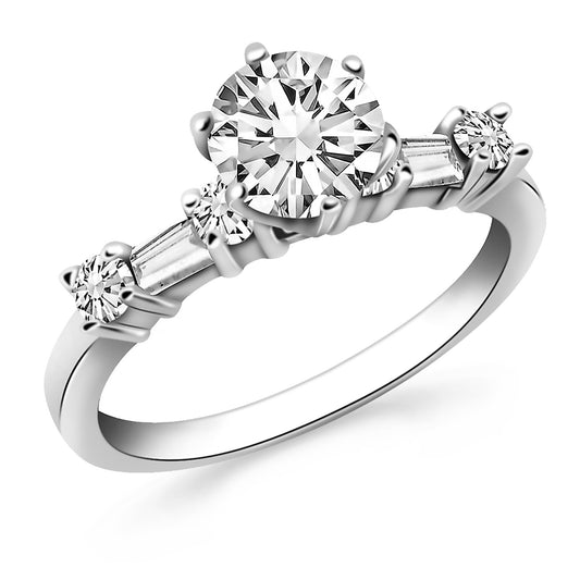 14k White Gold Engagement Ring with Round and Baguette Diamonds - The Best Accessory