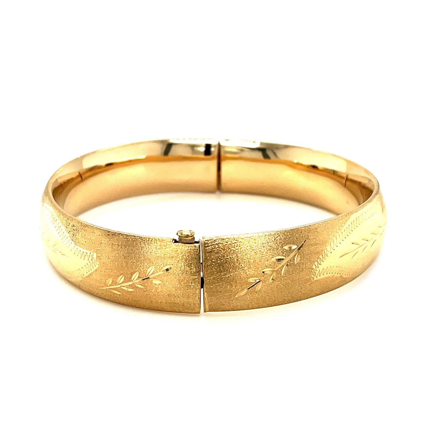 Classic Floral Carved Bangle in 14k Yellow Gold (13.50 mm) - The Best Accessory