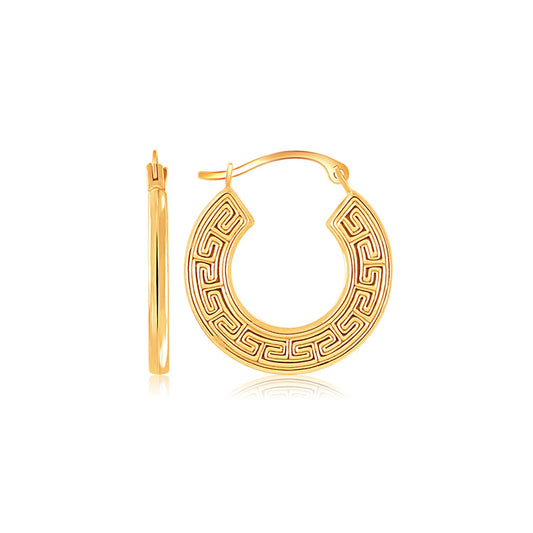 14k Yellow Gold Greek Key Small Hoop Earrings - The Best Accessory