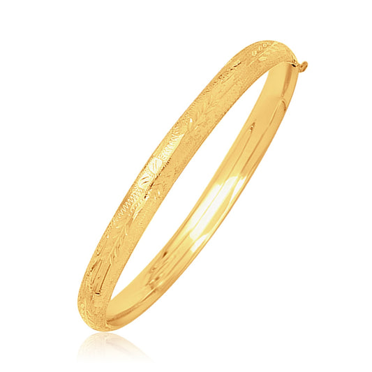 14k Yellow Gold Dome Motif Childrens Bangle with Diamond Cuts (5.50 mm) - The Best Accessory