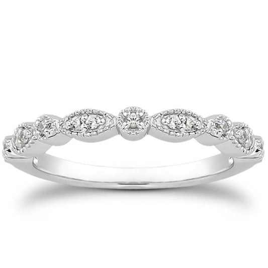 14k White Gold Vintage Look Fancy Pave Diamond Milgrain Wedding Ring Band - The Best Accessory