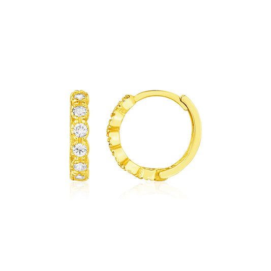 14k Yellow Gold Petite Hoop Earrings with Round Cubic Zirconias - The Best Accessory