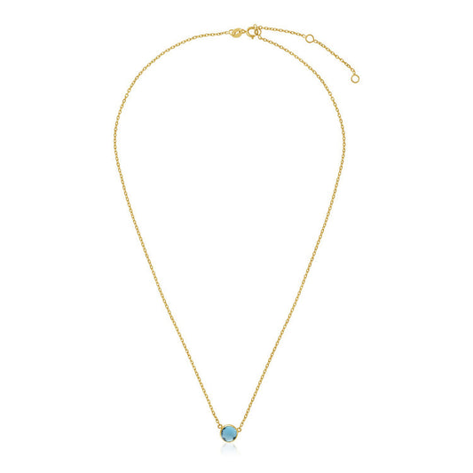 14k Yellow Gold 17 inch Necklace with Round Blue Topaz - The Best Accessory