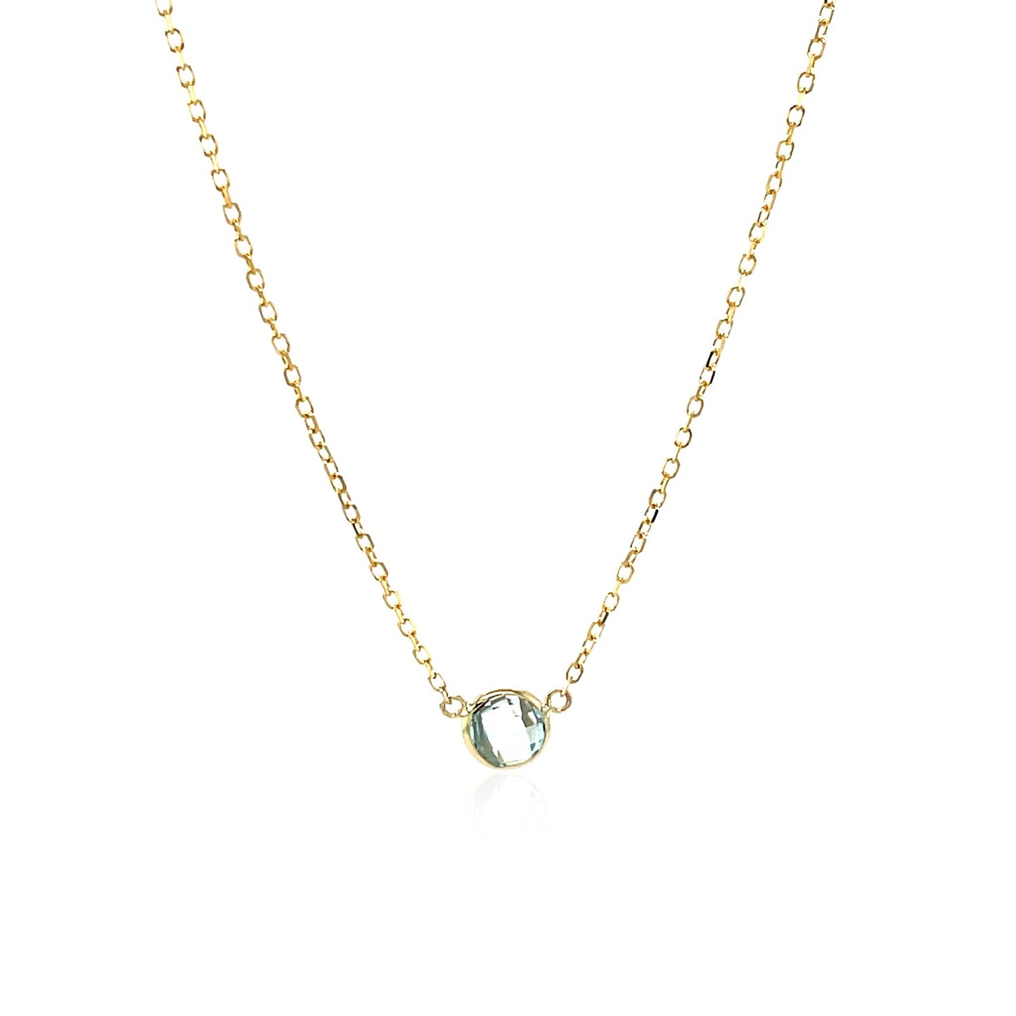 14k Yellow Gold 17 inch Necklace with Round Blue Topaz - The Best Accessory