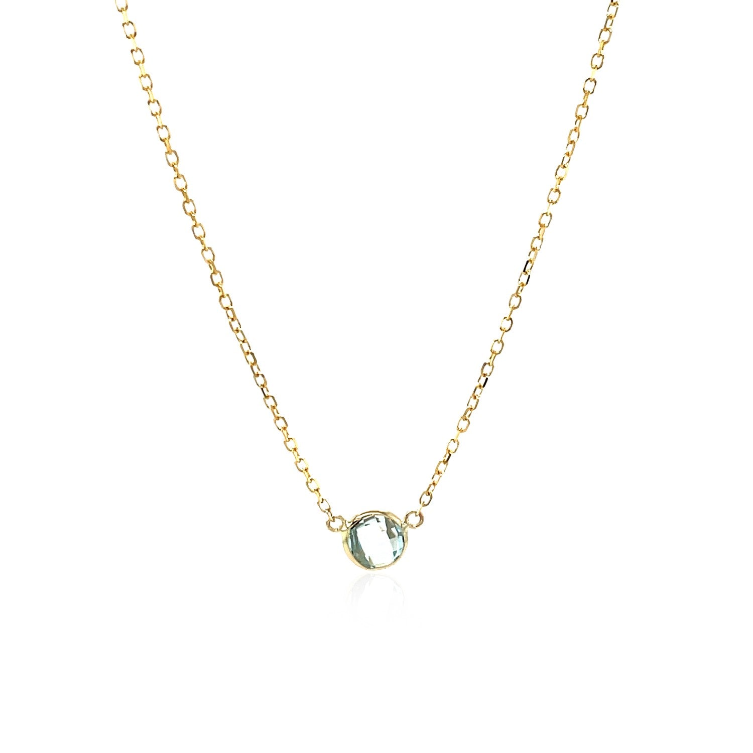 14k Yellow Gold 17 inch Necklace with Round Blue Topaz - The Best Accessory