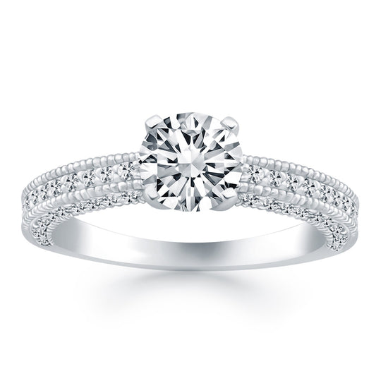14k White Gold Diamond Micropave Milgrain Engagement Ring - The Best Accessory